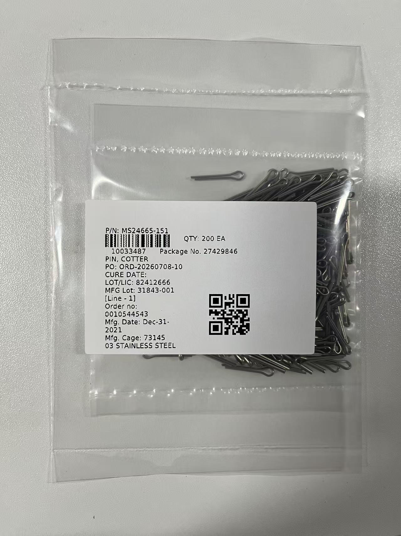MS24665 系列耐腐蚀钢销，直径 1/16 英寸，长度 1/2 英寸